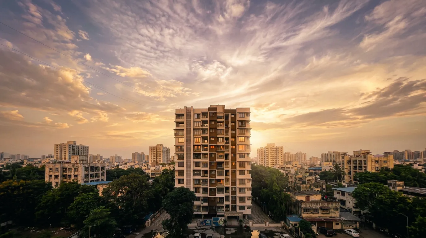 GPS Group residential building at sunset